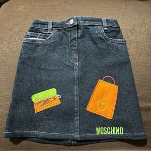 NWT Moschino Bambino Dark Blue Denim Skirt with Orange and Green Details 4A